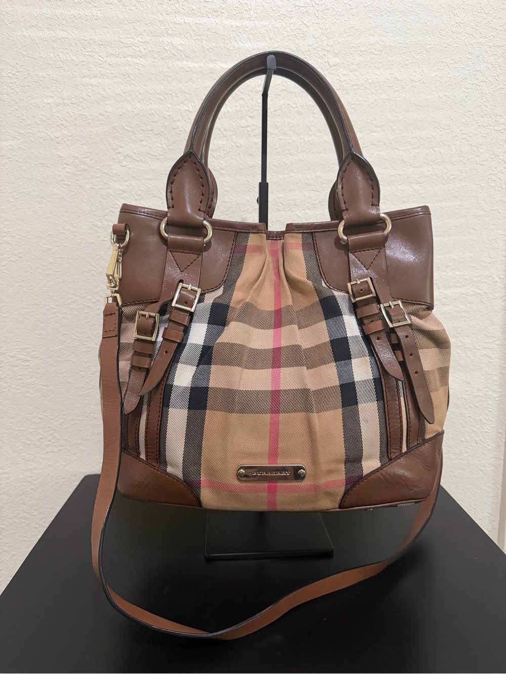 Burberry Tan Brown Check Shoulder Bag